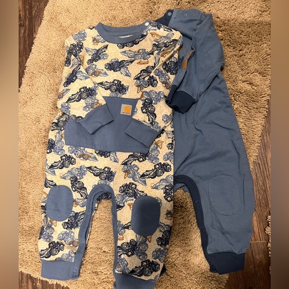 Carhartt Baby Romper Set with Motorcycle Design in Blue and Tan - Picture 1 of 2